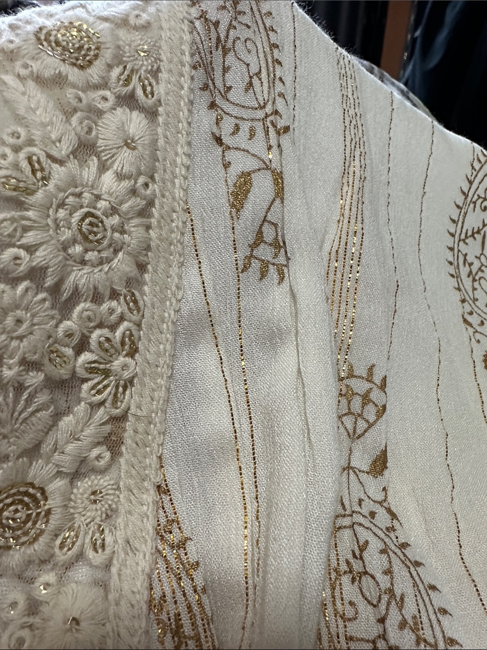 Sz M Apricot Cream Gold Foil Tassel Embroidered Sequin V-Neck Boho Midi Dress - Picture 6 of 10